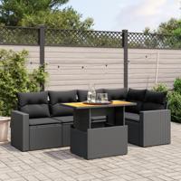 6-delige Loungeset met kussens poly rattan zwart - thumbnail