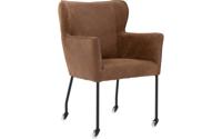 Goossens Excellent Eetkamerstoel Leogang bruin leer met armleuning en met wielen, elegant chic - thumbnail