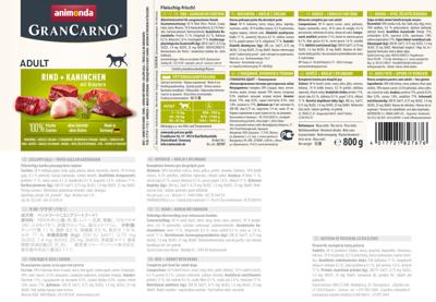 ANIMONDA GranCarno Adult Beef, rabbit and herbs - natvoer voor honden - 800g