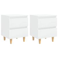 Nachtkastjes 2 st met houten poten 40x35x50 cm hoogglans wit - thumbnail
