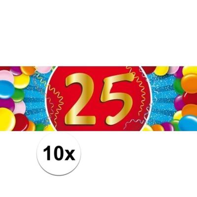 10x 25 Jaar leeftijd stickers verjaardag versiering - Feeststickers