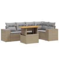 6-delige Loungeset met kussens poly rattan beige - thumbnail