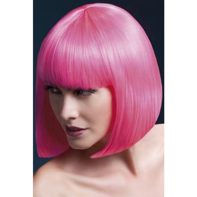 Professionele pruik kort neon pink