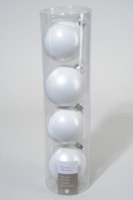 4 kerstballen winterwit emaille 100 mm KSD - Ksd