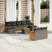 9-delige Loungeset met kussens poly rattan grijs - thumbnail