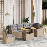 7-delige Loungeset met kussens poly rattan beige - thumbnail