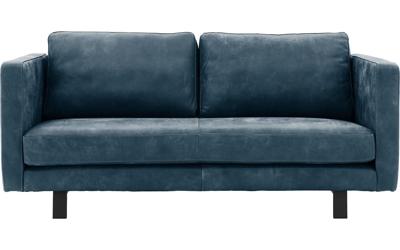 Goossens Excellent Bank Nuance blauw, leer, 3-zits, urban industrieel
