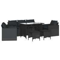 6-delige Loungeset met kussens poly rattan zwart - thumbnail