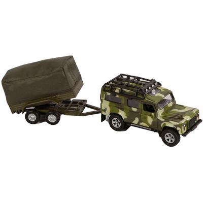 Kids Globe die-cast land rover met aanhanger leger, 27cm