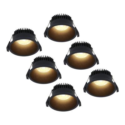 Set van 6 Finn LED inbouwspots - 10 Watt 900lm - 2700K warm wit - Dimbaar - Rond - Verzonken - IP44 waterdicht - Zwart - Voor binnen, buiten en badkamer