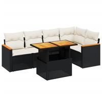 6-delige Loungeset met kussens poly rattan zwart - thumbnail