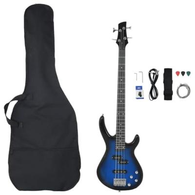 VidaXL Basgitaar voor beginners elektrisch met tas 4/4 46" blauw zwart VidaXL Basgitaar voor beginners elektrisch met tas 4/4 46" blauw zwart