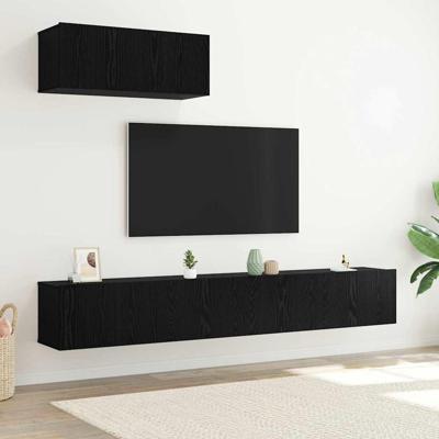 3-delige TV-kast set Wandmontage in Zwart Eiken, gefabriceerd hout