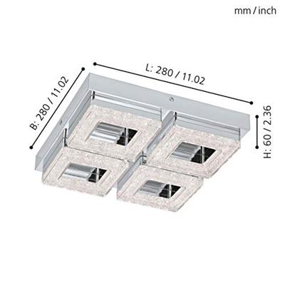 Eglo Led plafondlampFradelo 3000K - 4x4w - 28cm chroom met kristal - 95657