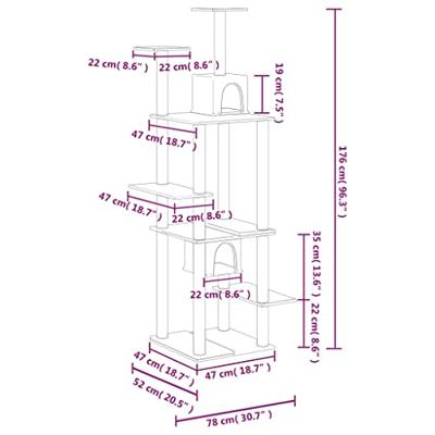 VidaXL Kattenmeubel met sisal krabpalen 176 cm crèmekleurig