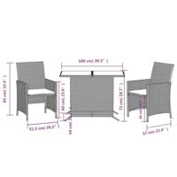 3-delige Bistroset met kussens poly rattan bruin - thumbnail