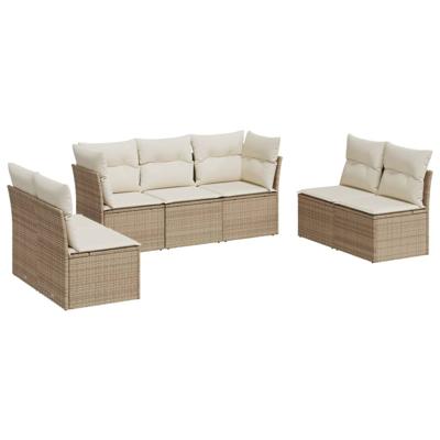 7-delige Loungeset met kussens poly rattan beige - thumbnail