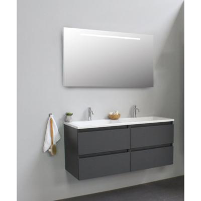 On-Line Badkamermeubelset - 120 cm - Voorgemonteerd - Acryl Wastafel - 2 Kraangaten - Spiegel met LED-Verlichting - Mat Antraciet