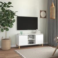 Tv-meubel met houten poten 103,5x35x50 cm hoogglans wit - thumbnail