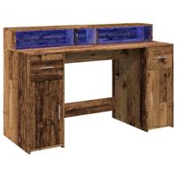 Bureau met LED-verlichting 140x55x91 cm bewerkt hout oud hout - thumbnail
