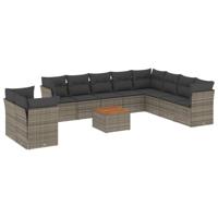 11-delige Loungeset met kussens poly rattan grijs - thumbnail