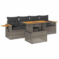 5-delige Loungeset met kussens poly rattan acacia grijs - thumbnail