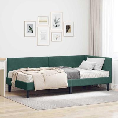 Hoekbedframe met Matras Anders 2 pcs Groen Fluweel