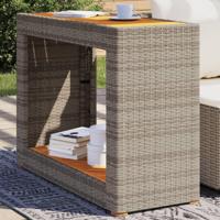 Tuinbijzettafel met houten blad 100x40x75 cm poly rattan grijs - thumbnail
