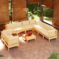 10-delige Loungeset met kussens massief grenenhout wit - thumbnail