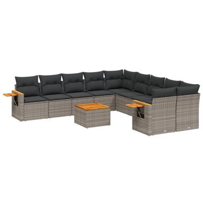 11-delige Loungeset met kussens poly rattan grijs