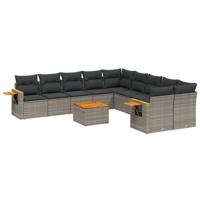 11-delige Loungeset met kussens poly rattan grijs - thumbnail