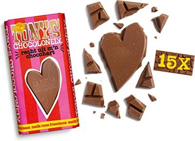 Tony's Chocolonely - Gifting bar: Recht uit m'n chocohart (Melk roos framboos) - 15x 180g