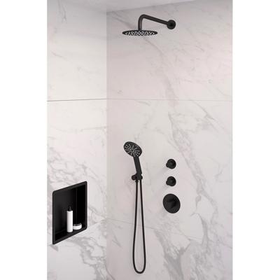 Inbouw Regendouche Set Brauer Black Edition Gebogen Wanduitloop Ronde Hoofddouche 20 cm Met Twee Stopkranen en Handdouche 3 Standen Mat Zwart Brauer
