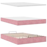 Ottoman bed met matras en LED's 140x200cm fluweel roze - thumbnail
