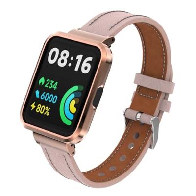 By Qubix - Leren band met case - Rood - Xiaomi Redmi Watch 2 (Lite)
