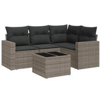 5-delige Loungeset met kussens poly rattan grijs - thumbnail