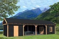 Tuindeco Hamar XL Overkapping type 12 1303x445 cm Lariks/Douglashout blank en Zweeds rabat zwart- Zadeldak- Onbehandeld lariks Douglas hout- Tuindeco - thumbnail