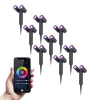 Set van 9 Pinero - Dubel Smart LED Prikspot - IP65 waterdicht - 11 Watt 690 Lumen - RGBWW - GU10 - Wifi + Bluetooth - IP65 Waterdicht - Bestuurbaar via app - Google Home, Amazon Alexa en Siri - Zwart - Tuinspots - thumbnail