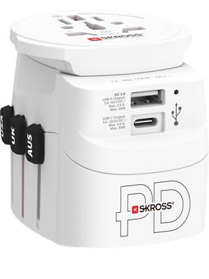 SKROSS - Pro Light USB AC30PD - Wereld - 3 -Pole Universal Travel Adapter voor de wereld met snel opladen PD PD Charger (1 X USB C 3A + 1 X USB 2.4A) - Power: 110V - 700W / 250V - 1750W