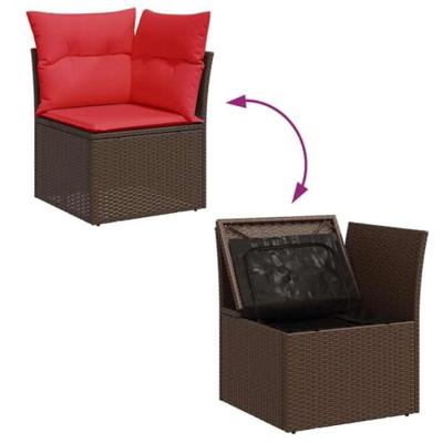 6-delige Loungeset met kussens poly rattan acacia bruin