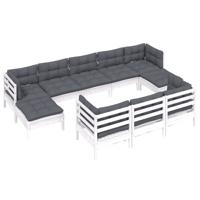 10-delige Loungeset met kussens massief grenenhout wit - thumbnail