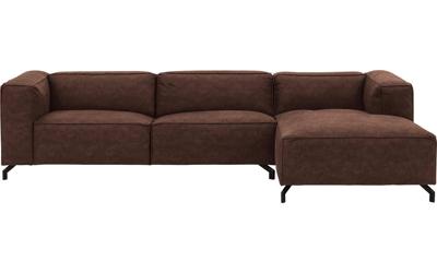 Goossens Bank Calvin bruin, micro leer, 3-zits, modern design met ligelement rechts Goossens Bank Calvin bruin, micro leer, 3-zits, modern design met ligelement rechts
