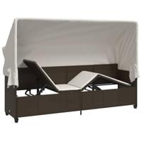 Ligbed met luifel en kussens poly rattan bruin - thumbnail
