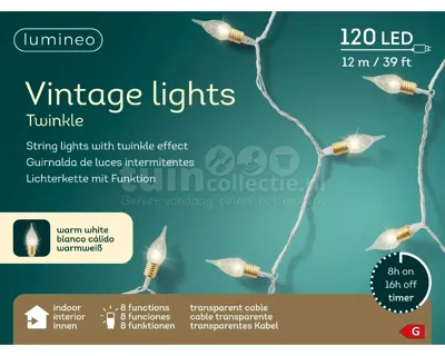 Kerstverlichting Vintage 120 LED 12m Trnsp WW