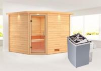 Karibu | Leona Sauna met Dakkraag | Helderglas Deur | Kachel 9 kW Geïntegreerde Bediening - thumbnail