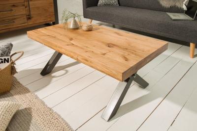 Massief houten salontafel THOR 110cm wild eiken geolied X-frame metaal antraciet industrieel design - 38808