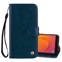 Business stijl olie Wax textuur horizontale Flip leergeval met houder & kaartsleuven & portemonnee voor Galaxy J8 (2018) (EU versie) (blauw) - thumbnail