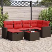 7-delige Loungeset met kussens poly rattan bruin - thumbnail