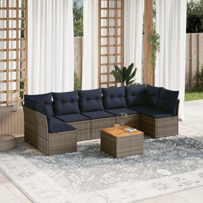 8-delige Loungeset met kussens poly rattan grijs
