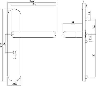 Deurkr.Rond schild sl.gat 56 mm rvs geborst.
